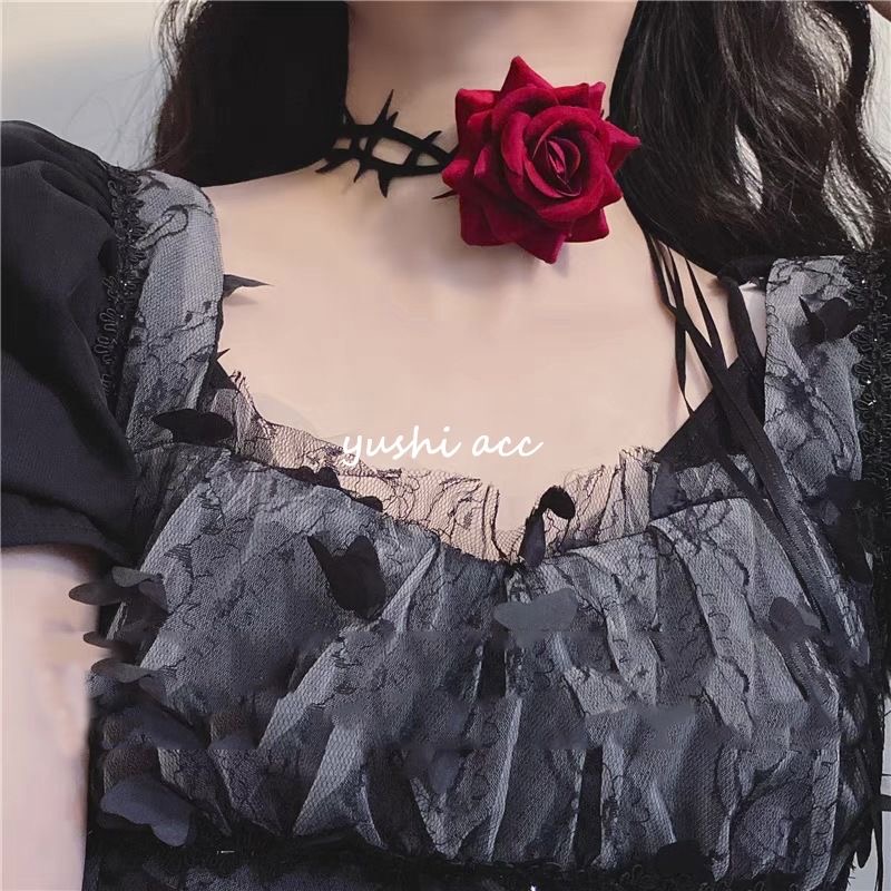 Vòng Cổ Choker Hoa Hồng Gai Góc Cá Tính Sành Điệu