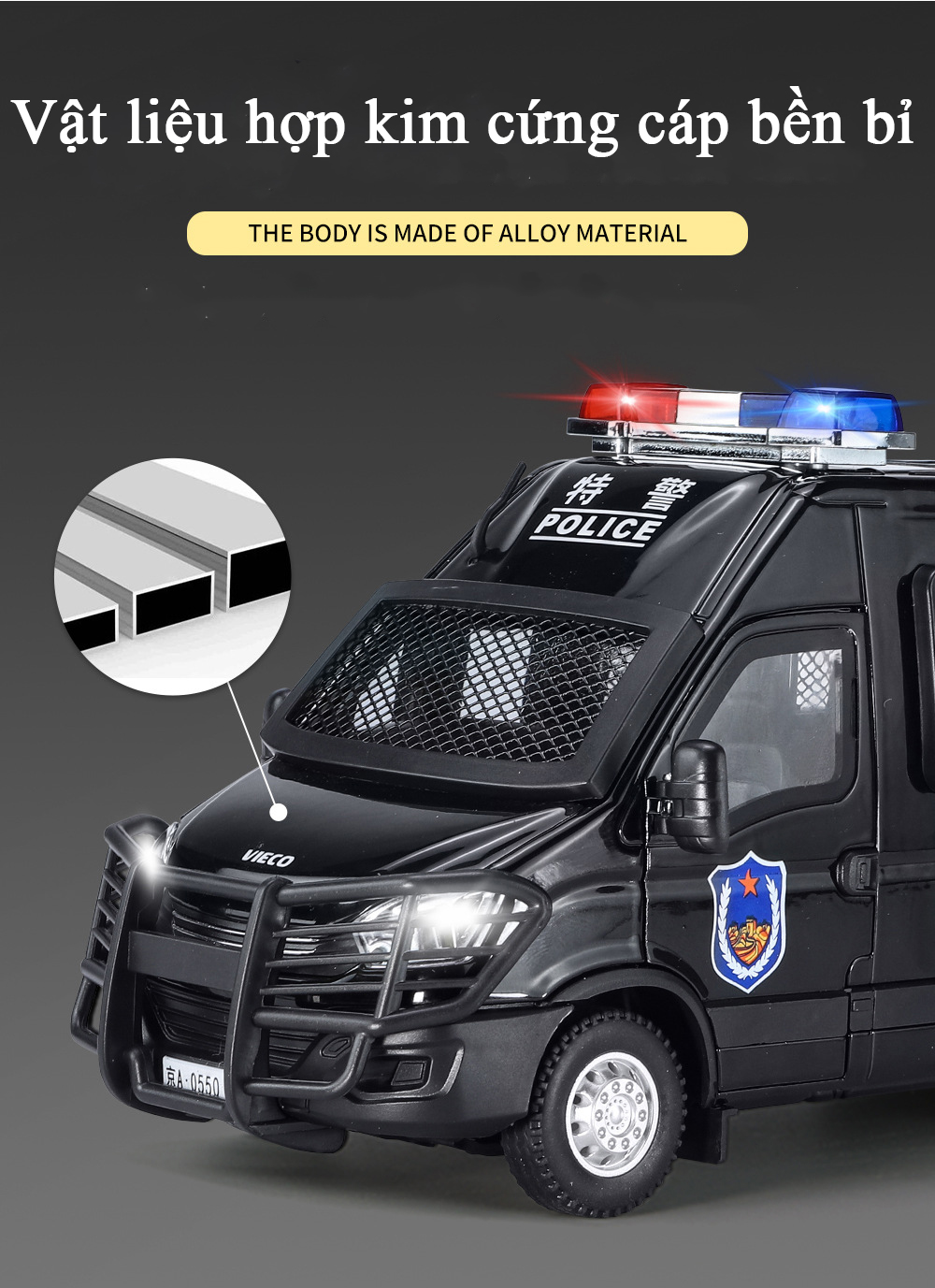 Đồ chơi mô hình xe cảnh sát limousine bằng hợp kim có nhạc và đèn tỷ lệ 1:24 tặng kèm 2 nhân vật