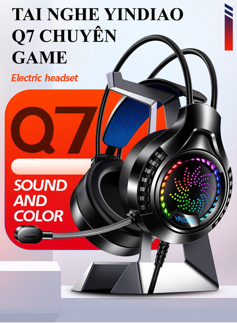 Tai nghe YINDIAO Q7 chuyên game có đèn led 7 màu có mic dành cho game thủ cho game thủ CỔNG 3.5mm + USB - Hàng Chính Hãng