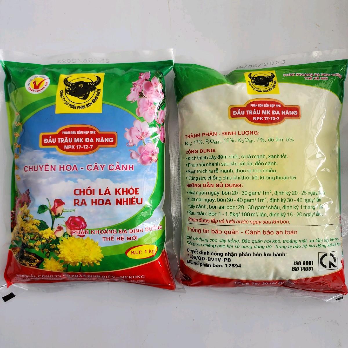 Phân Bón Hỗn Hợp NPK Đầu Trâu MK Đa Năng NPK 17-12-7 | Phân Bón Chuyên Hoa - Cây Cảnh
