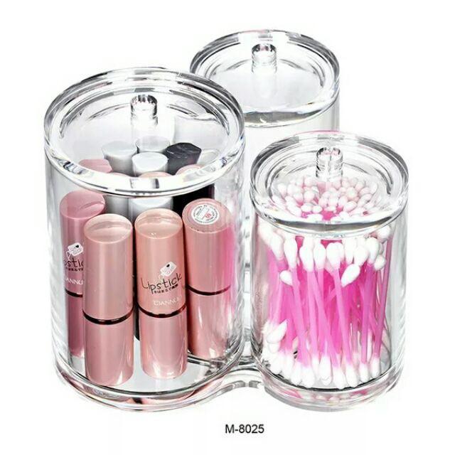 Bộ cắm chổi phấn son,bút kẻ mắt nhựa 2 cốc và 3 cốc pha lê cao cấp