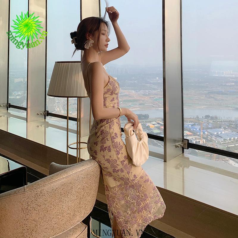 Đầm Hai Dây Đuôi Cá Họa Tiết Cánh Bướm