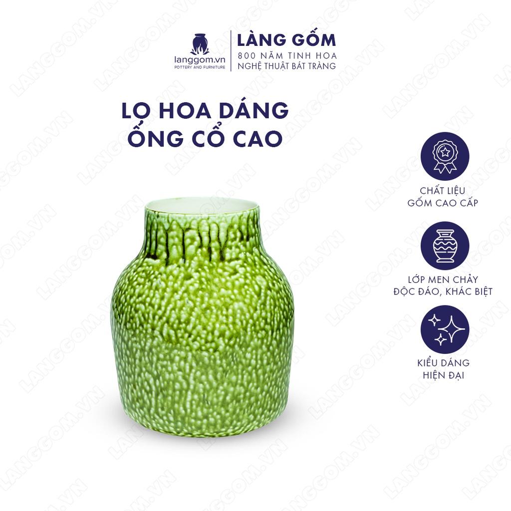 Bình hoa, lọ hoa Gốm sứ Bát Tràng cao cấp Men chảy dáng ống cổ cao dùng làm quà tặng, trang trí - Làng Gốm Bát Tràng