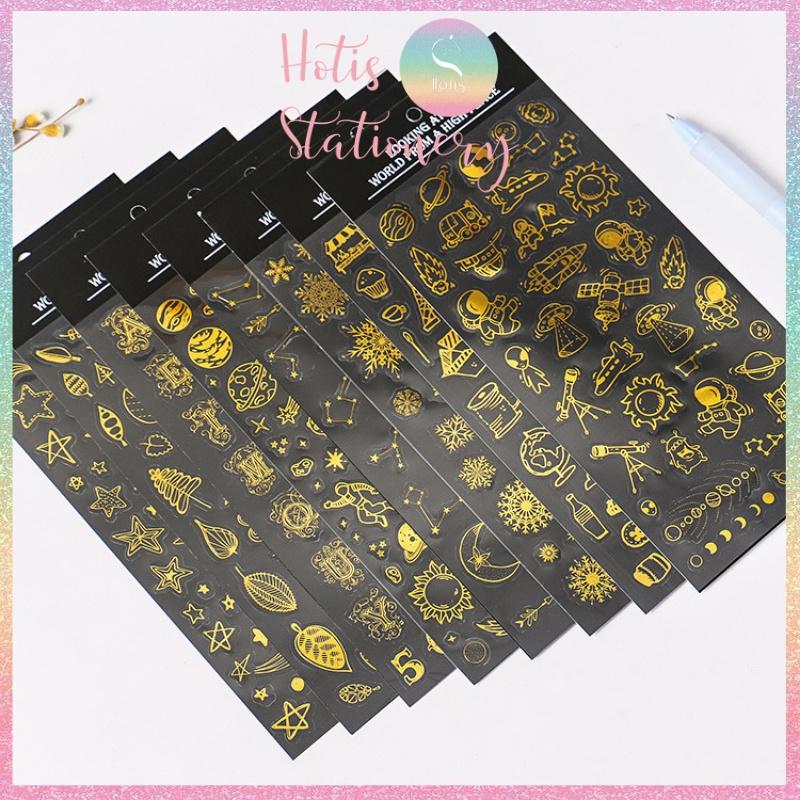 Sticker nhãn dán cổ điển PVC dập vàng ánh kim trang trí sổ