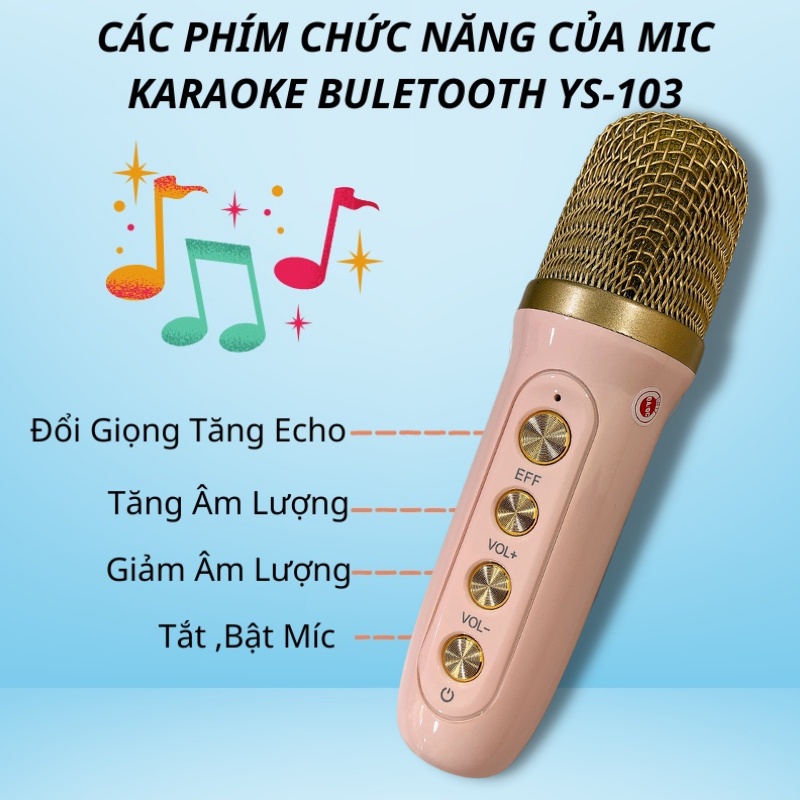 Loa Karaoke Mini Bluetooth YS-103 Hồng Giá Rẻ Kèm 1 Micro Không Dây Âm Thanh Siêu Hay Sang Trọng