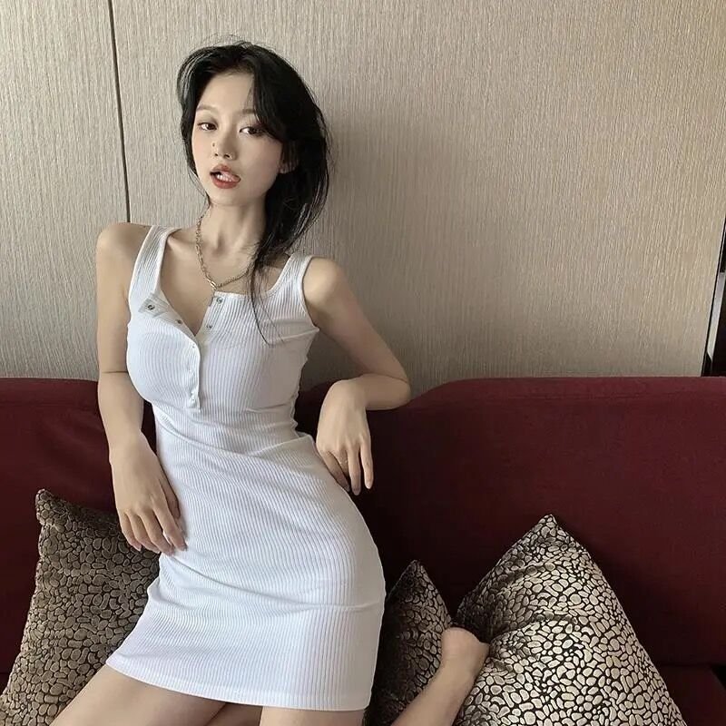 Đầm dệt kim ngắn tay cổ vuông dáng body phong cách Hàn Quốc