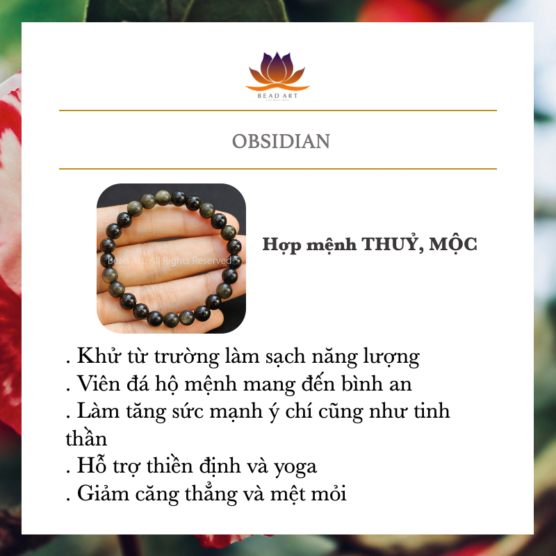 Vòng Tay 6MM Đá Obsidian Màu Đen Ánh Xám Tự Nhiên, Vòng Tay Phong Thuỷ, Chuỗi Hạt, Hợp Mệnh Thuỷ, Mộc - Bead Art
