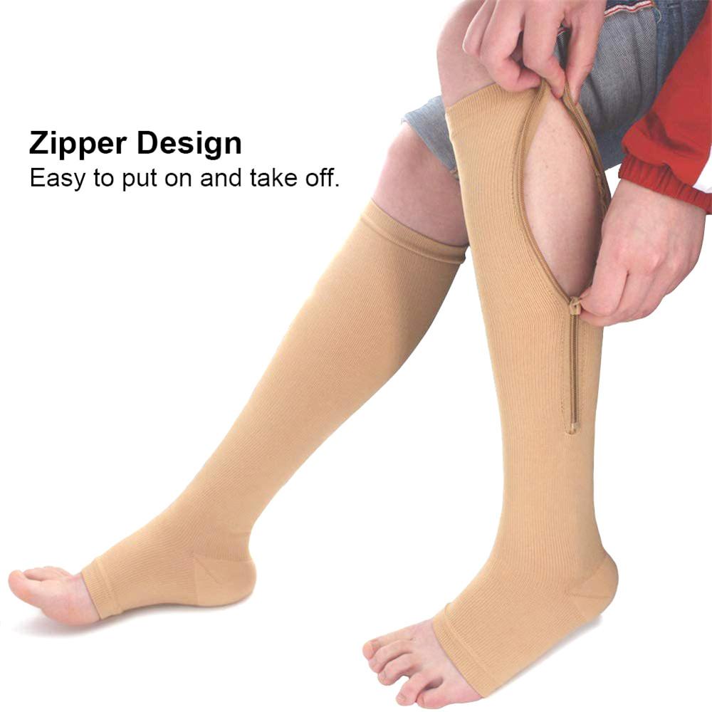 1 cặp khóa kéo khóa khóa khóa khóa kéo khóa Zipper khóa hỗ trợ chân chuyên nghiệp Tất áp lực Vớ thể thao với zip Color: Black Size: S M