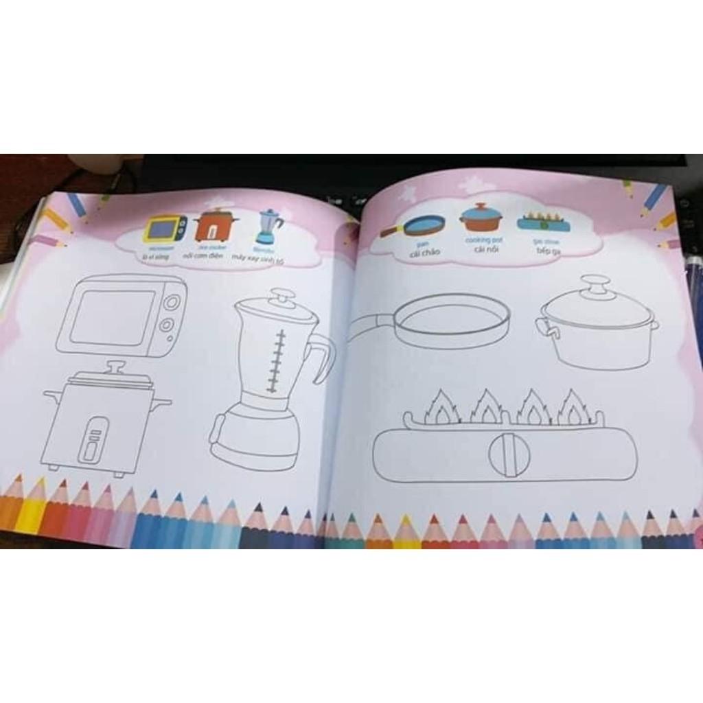 Tập tô màu, bé tô màu 9999 song ngữ , cho bé từ 2-6 tuổi tặng kèm bộ bút tô 12 chiếc.