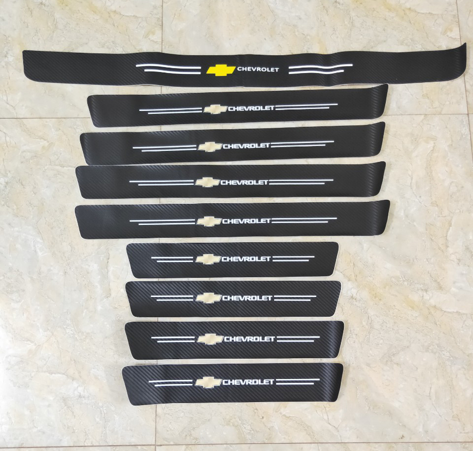 CHEVROLET - Bộ 9 miếng dán bậc cửa trong ngoài và Cốp Sau Ô tô Chống trầy bằng Sợi Carbon