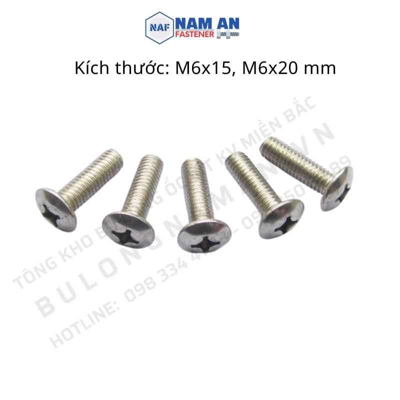 50 con Vít đầu dù Inox 304 M6, Vít bake đầu dù inox 304 M6x15, M6x20, vít bulong chỏm cầu