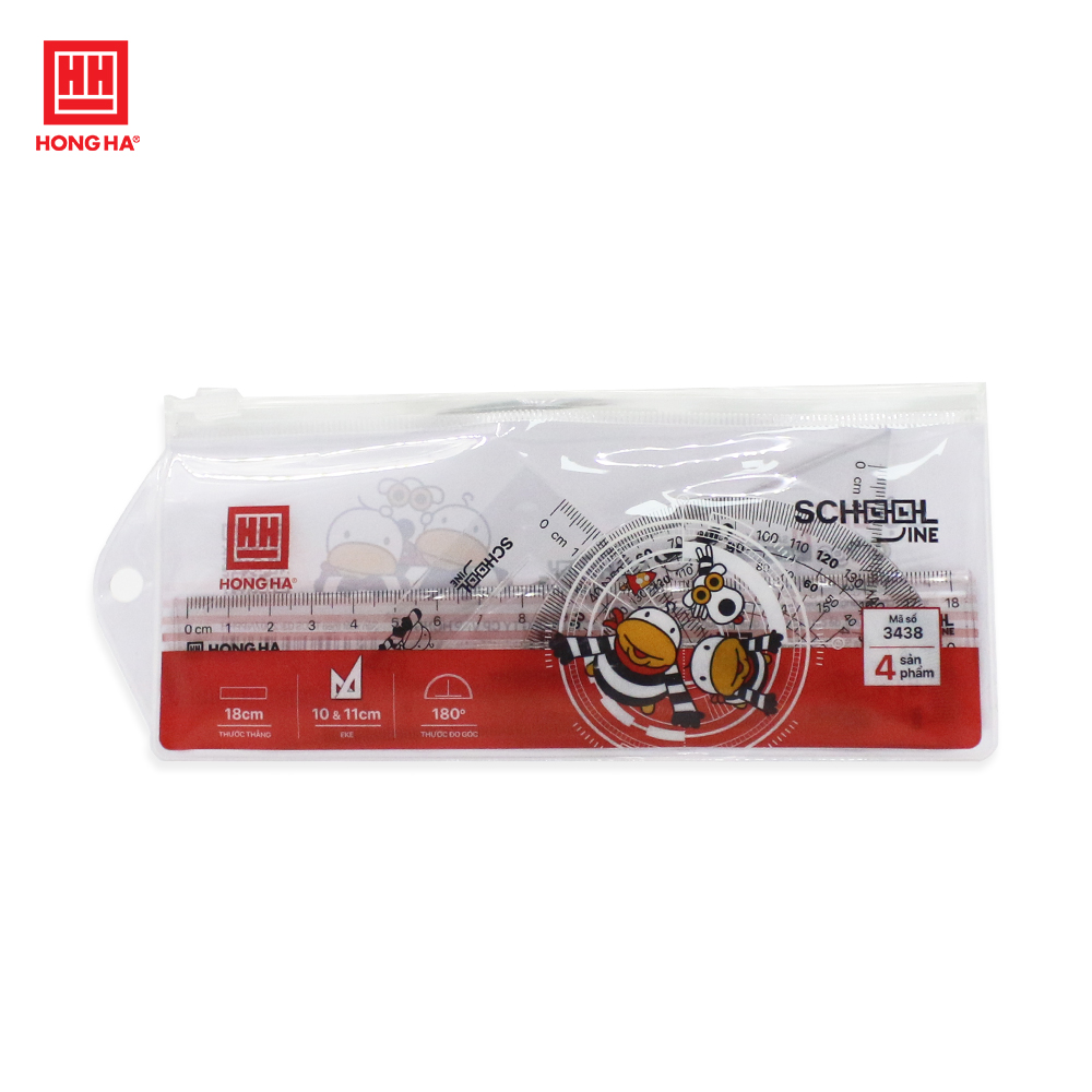 Bộ 4 dụng cụ eke, thước kẻ, đo độ học sinh - Hồng Hà