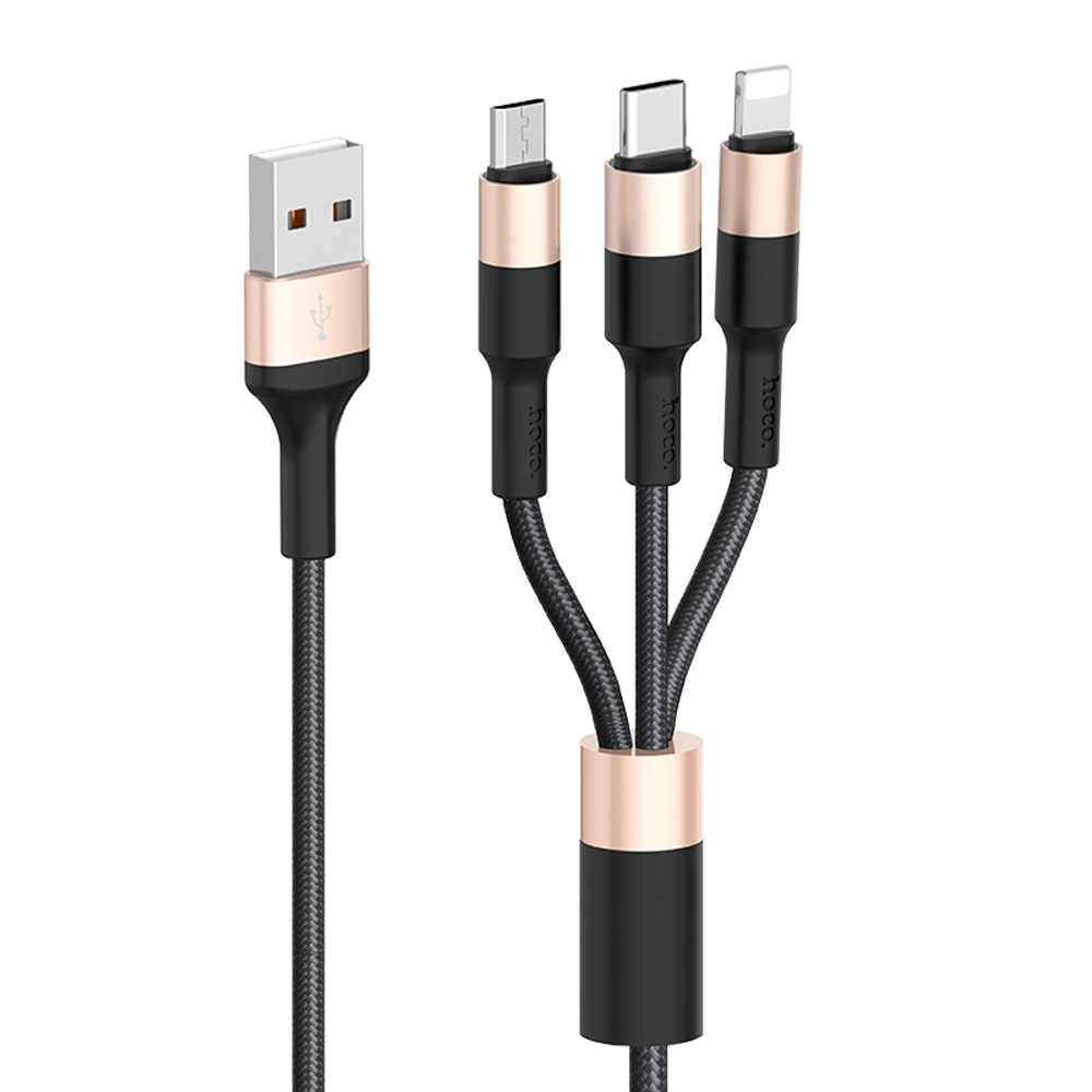 Cáp Sạc Hoco X26 3 đầu IPhone - MicroUsb - Type C Dây Dù Chông Đứt Dài 1M + Tặng Bọc Bảo Vệ Đầu Cáp - Chính Hãng 