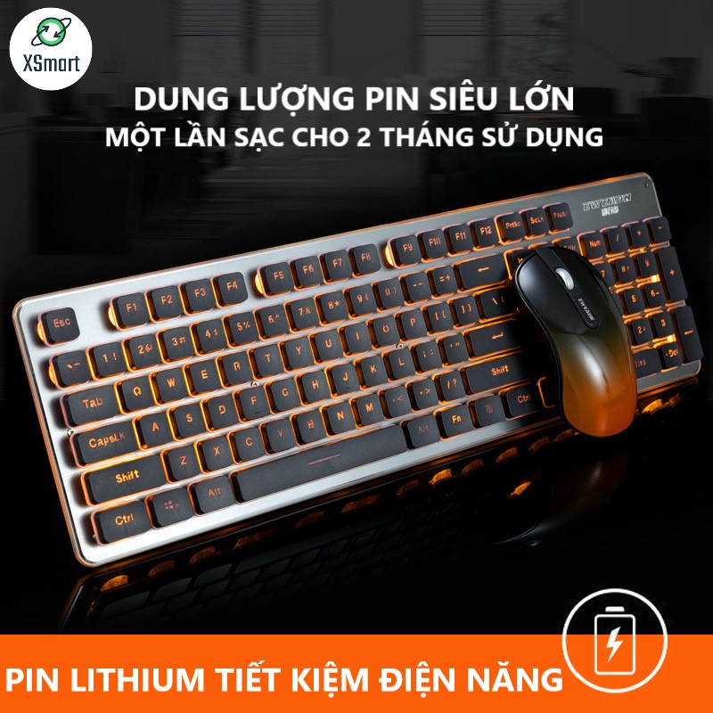 Bộ Bàn Phím Và Chuột Không Dây XSmart GLK350 PRO Có Đèn Led Siêu Đẹp, Sử Dụng Pin Sạc Siêu Trâu, Thiết Kế Mới - Hàng Chính hãng