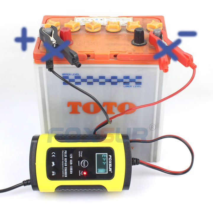 Bộ sạc ắc quy Foxsur 12V 5A FBC1205D tự ngắt khi đầy bảo dưỡng khử sunfat chống ngược cực
