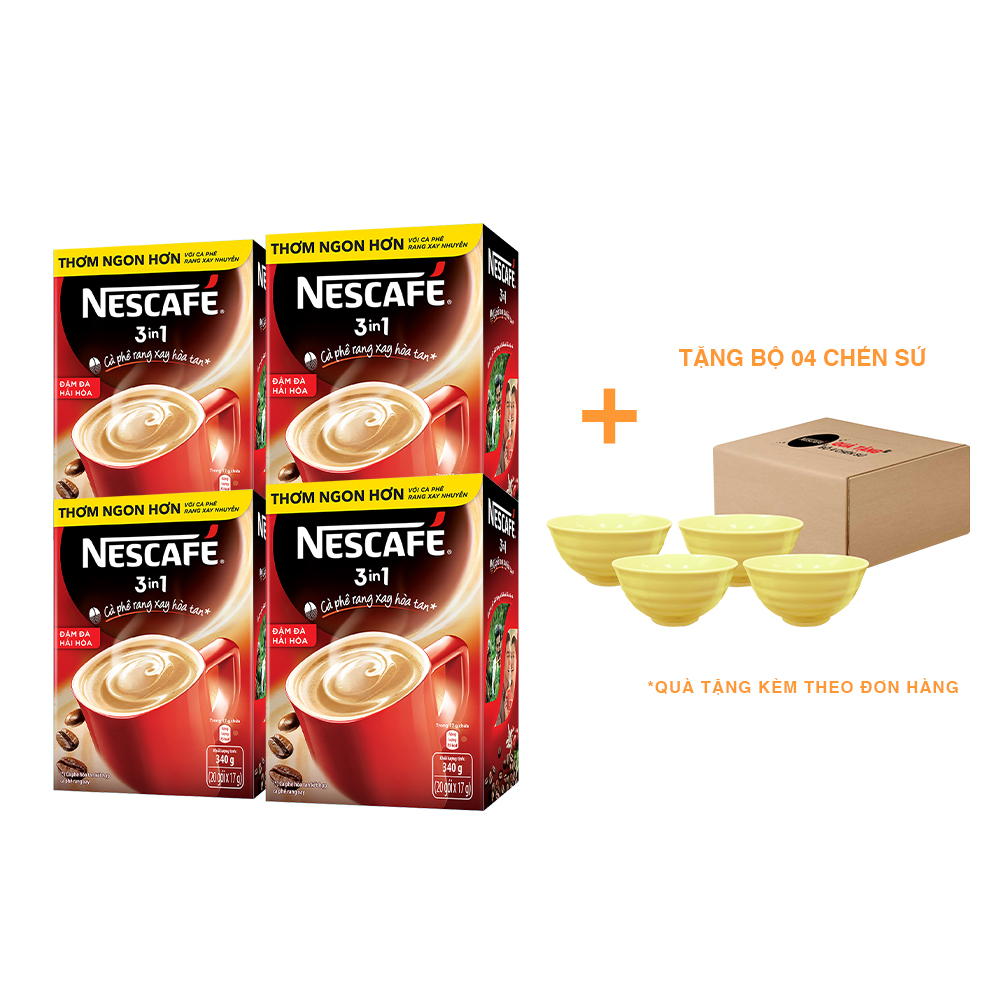 Combo 4 hộp NESCAFÉ 3IN1 Công thức cải tiến - Vị nguyên bản - Hộp 20 gói x 17 g - [Tặng bộ 4 chén sứ Nescafé]