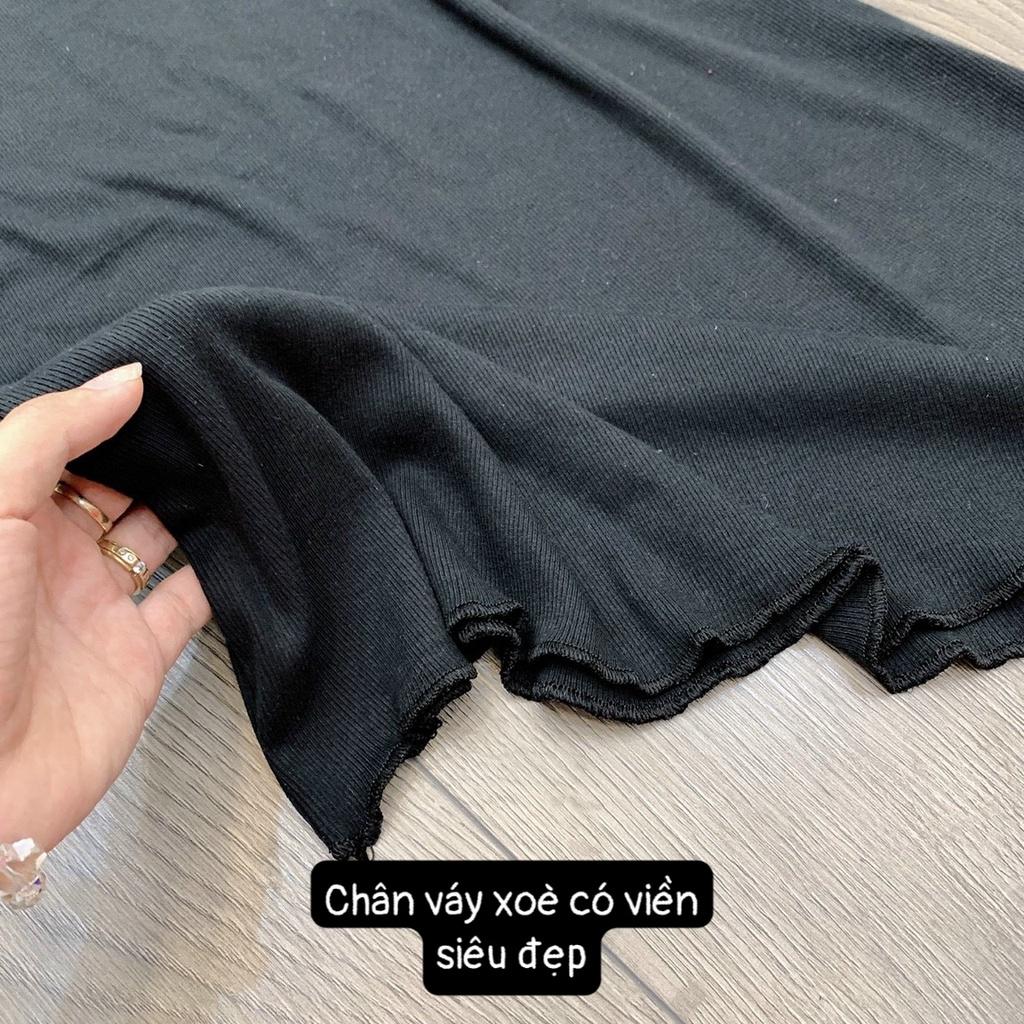 Đầm Nữ Basic Body Đen Viền Bèo Siêu Xinh Váy Nữ Dáng Ngắn Chất Thun Gân Co Dãn So Hot