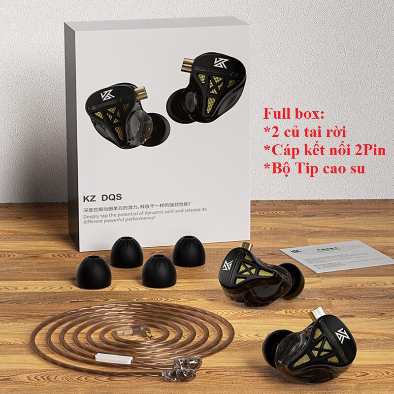 Tai nghe kiểm âm semi-open nhét tai giắc 3.5 tích hợp mic đàm Kz DQS _ Hàng chính hãng