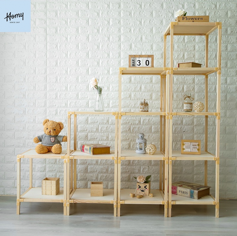 Kệ gỗ lắp ghép đa năng 2 tầng HOMY màu vân gỗ  làm kệ trang trí | kích thước 32 x 32 cm chịu lục 100kg