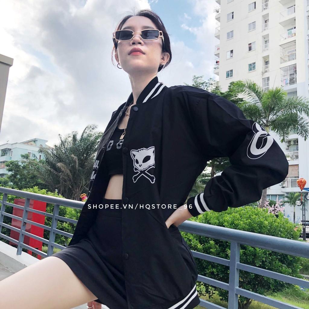 Áo khoác dù nam Bomber Skull World in hình mèo chất dù 2 lớp cổ tròn cúc bấm phong cách Ulzzang