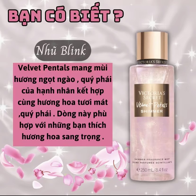 Victoria Secret Shimmer Velvet Petals Chính Hãng - Body Mist Victoria Secret 250ml & Lotion Victoria Secret 236ml Chính Hãng