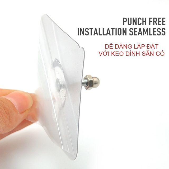 BỘ 2 MIẾNG MÓC DÁN TƯỜNG TRONG SUỐT 72X72MM CÓ BU LÔNG ĐAI ỐC, GIÚP BẮT CÁC GIÁTREO KHÔNG CẦN KHOAN