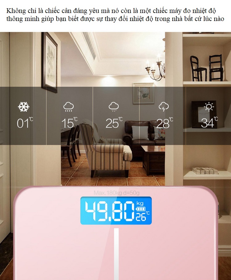 Cân sức khỏe kiêm đo nhiệt độ - Tặng kèm thước dây