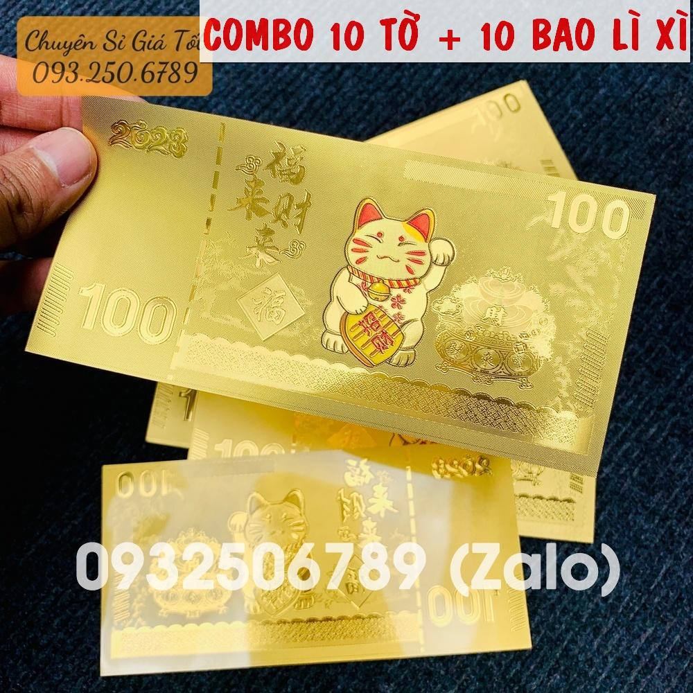 [GIÁ SỈ] COMBO 10 - Tờ Tiền Macao 100 Hình Con Mèo Mạ Plastics Vàng - Quà tặng ý nghĩa Tết Quý Mão - MẪU 1 - NELI