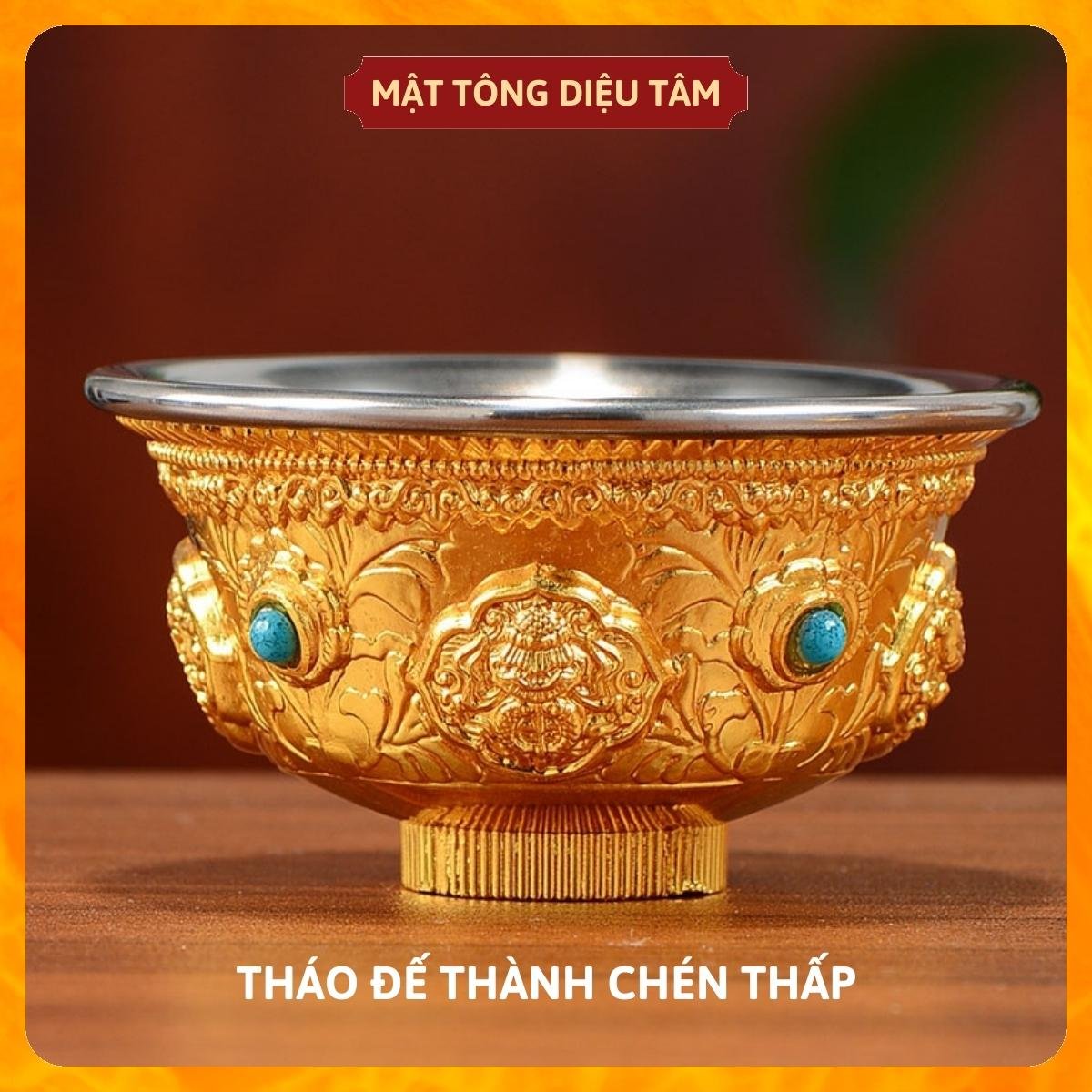 Ly cúng dường Mật Tông- Chung nước thờ cúng khắc nổi họa tiết Cát Tường, viên mãn, hạnh phúc, chén thờ dùng để trang trí đồ thờ, đồ thờ cúng Diệu Tâm