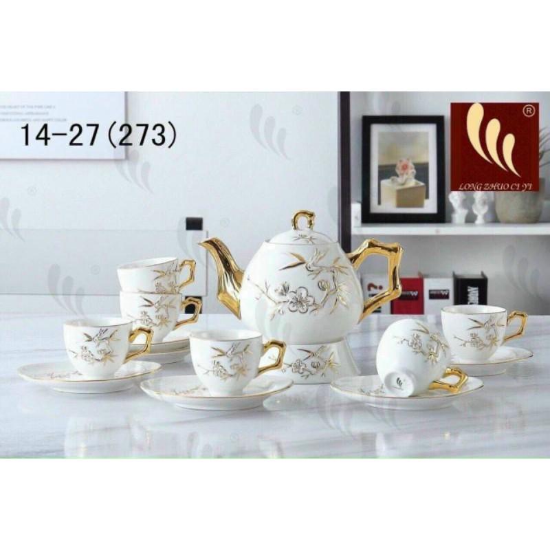 Xả Kho bộ ấm chén sứ họa tiết nổi hàn quốc 14 chi tiết