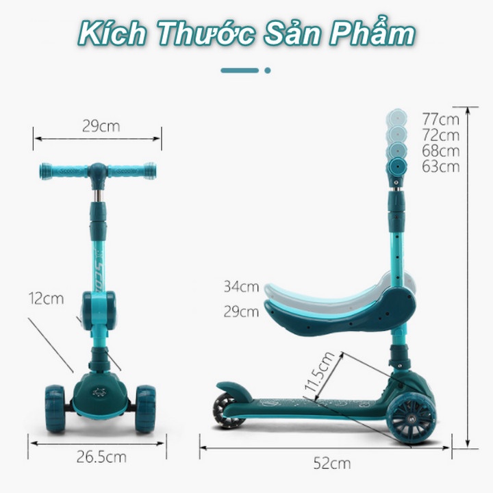 Xe Scooter 3 bánh LED Phù Hợp Cho Trẻ Từ 2-12 Tuổi