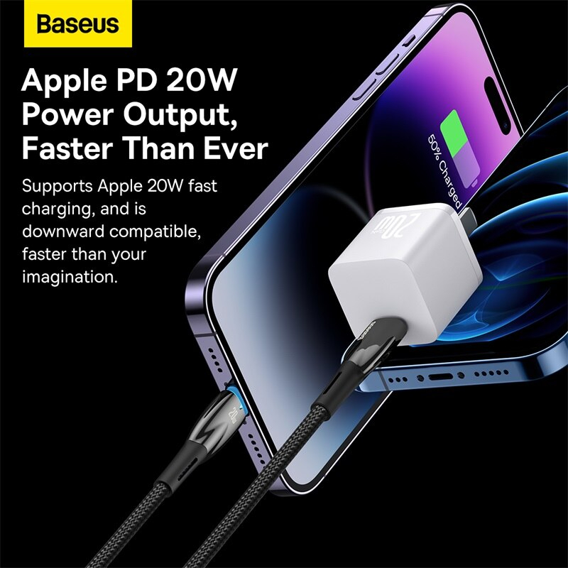Cáp Sạc Nhanh Cho iPhone 14 Series Baseus Glimmer Series Fast Charging Data Cable Type-C to iP 20W Hàng Chính Hãng