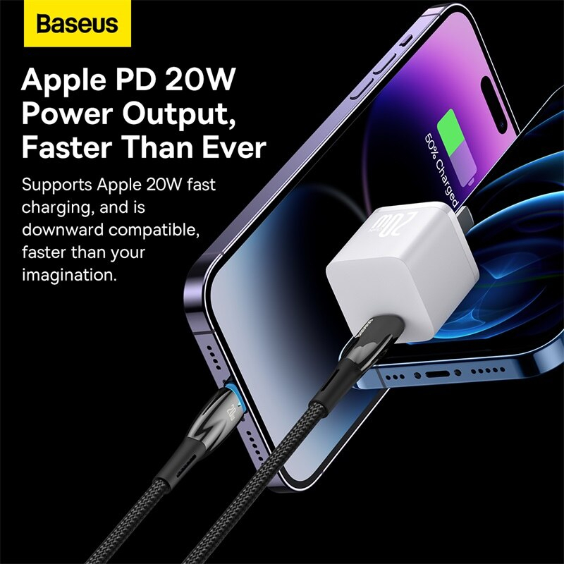 Cáp Sạc Nhanh Cho iPhone 14 Series Baseus Glimmer Series Fast Charging Data Cable Type-C to iP 20W Hàng Chính Hãng