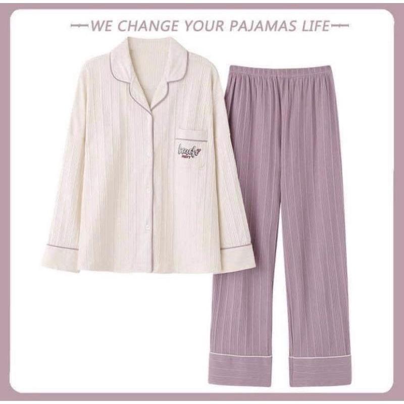 Bộ Ngủ Pyjama Cổ Bẻ Và Cổ Bèo Chất Cotton 100% Form Đẹp Hàng Chuẩn - Đồ Bộ Mặc Nhà