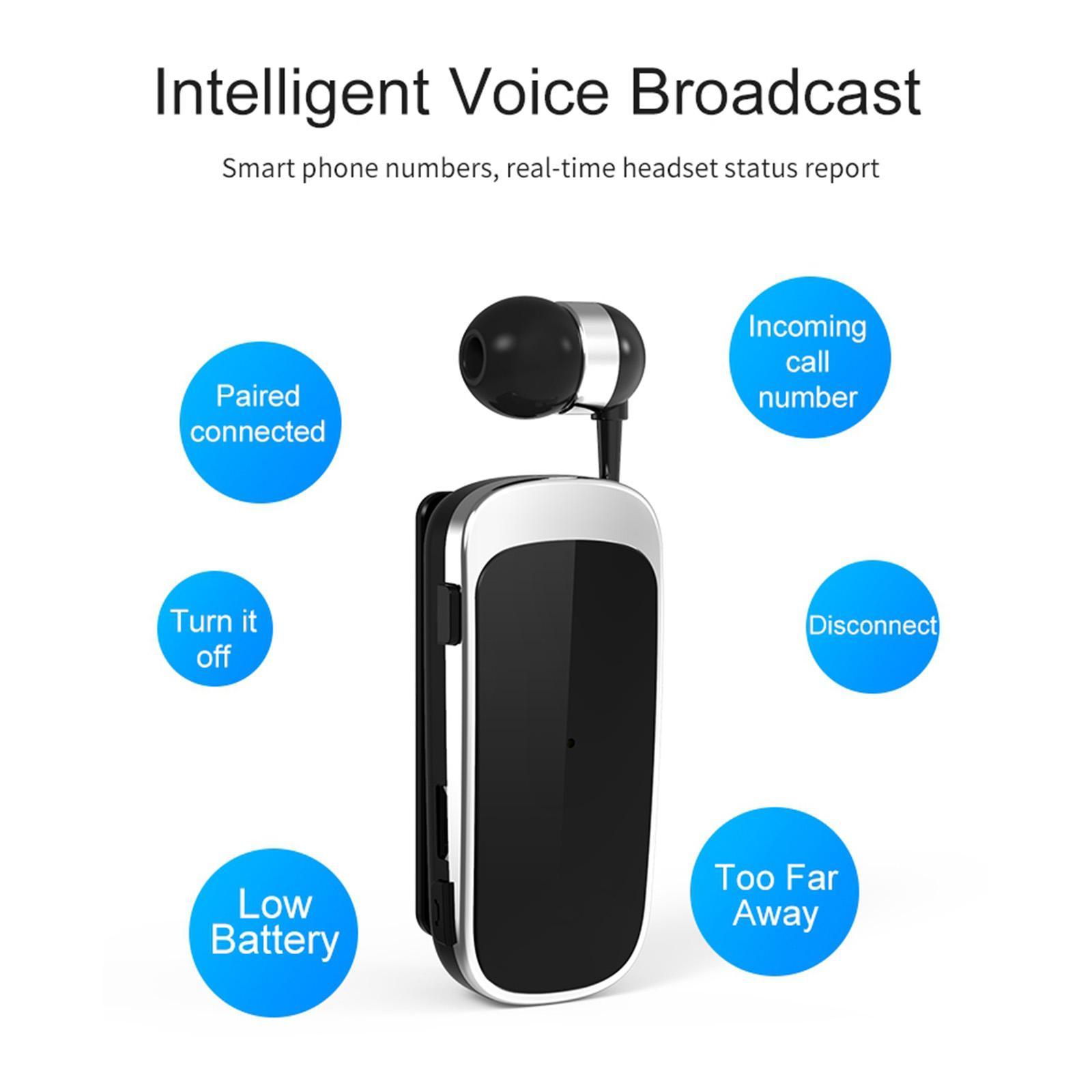 2xFineBlue K52 Retractable Wireless Bluetooth Headset Business Earphone Clip Black with box