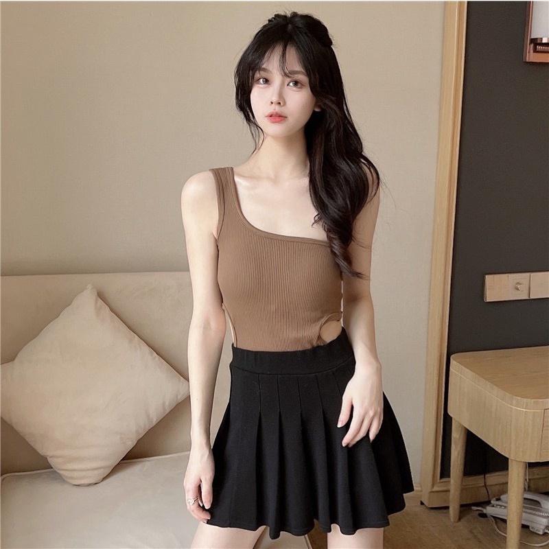 M36. Áo nữ kiểu bra lệch vai croptop có mút, áo croptop có mút thiết kế lệch vai cá tính (có sẵn - miễn ship)