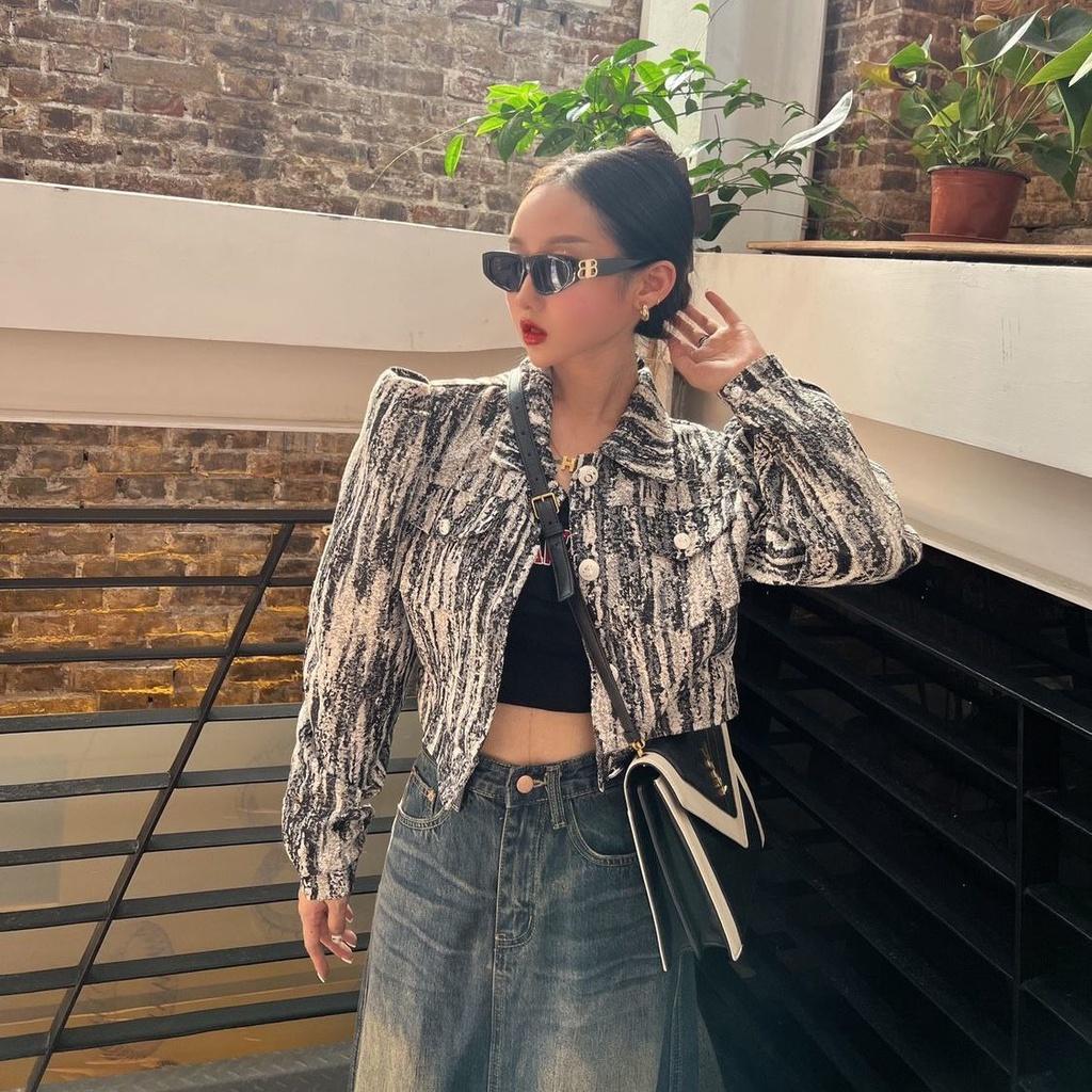 Hàng Mới Về Áo Khoác Denim Màu Nhuộm Phong Cách Harajuku Thời Trang Thu Đông 2022