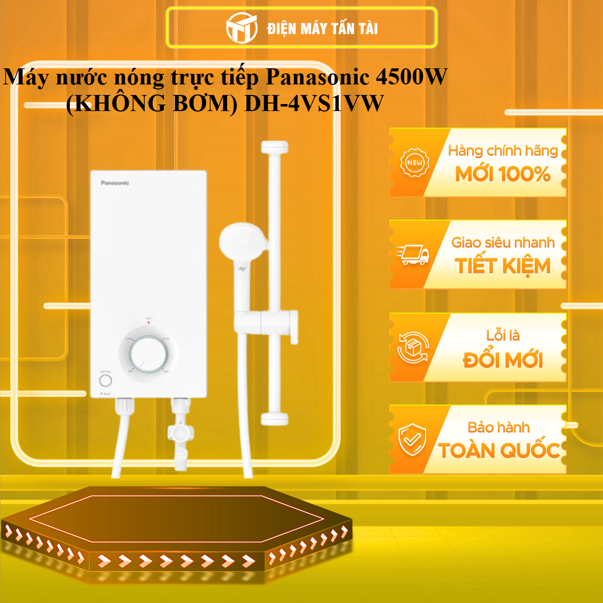 Máy nước nóng trực tiếp Panasonic 4500W (KHÔNG BƠM) DH-4VS1VW Mẫu mới - HÀNG CHÍNH HÃNG - CHỈ GIAO HCM
