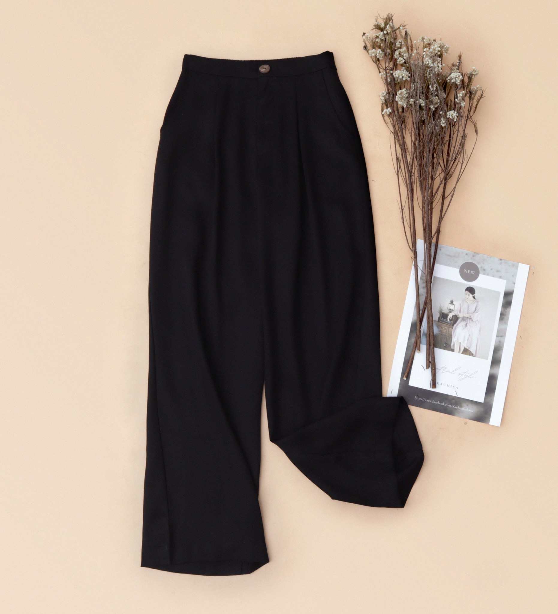 Quần suông cotton lụa KACHISA màu đen