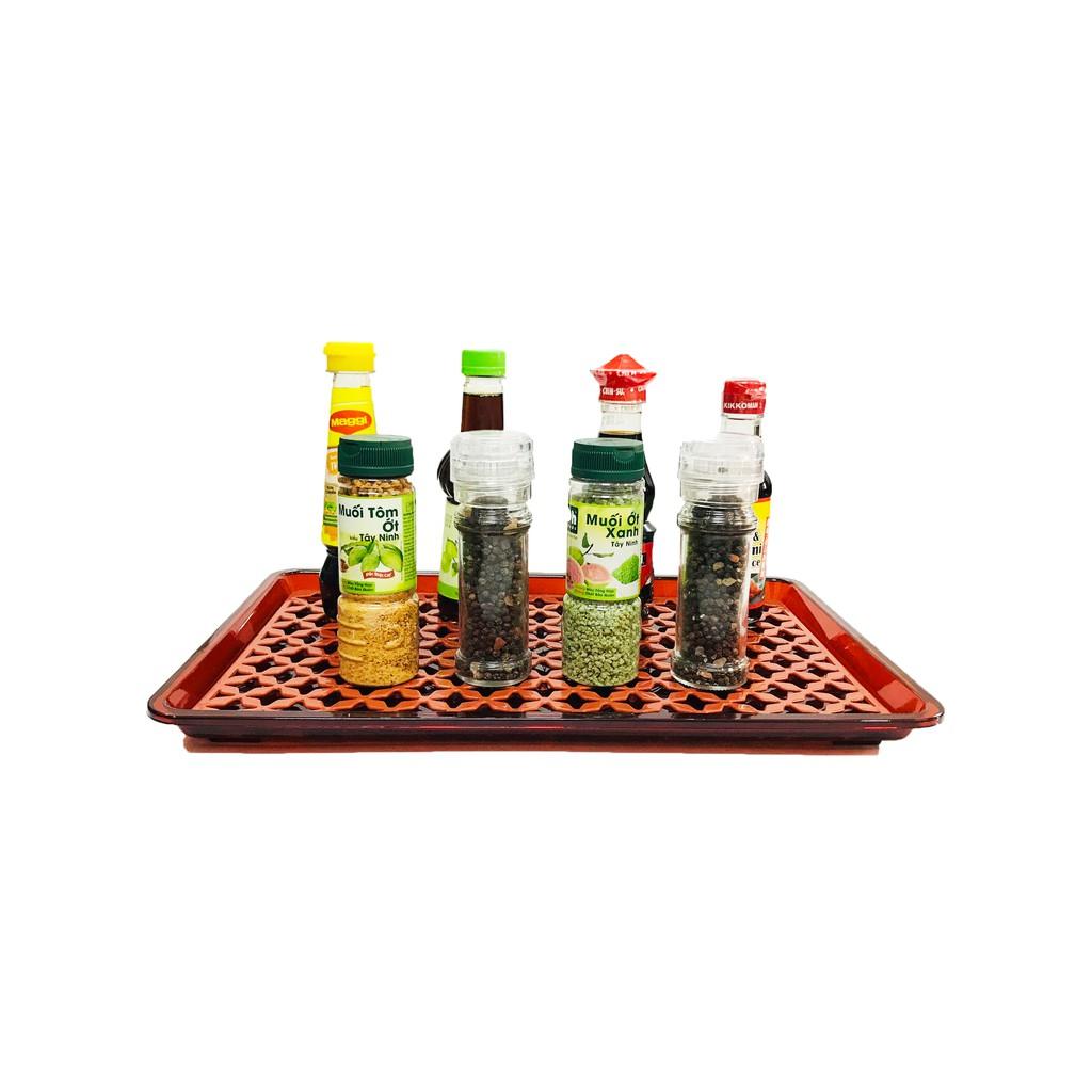 Khay nhựa chữ nhật có vỉ sang trọng đựng ly tách, đồ dùng gia vị