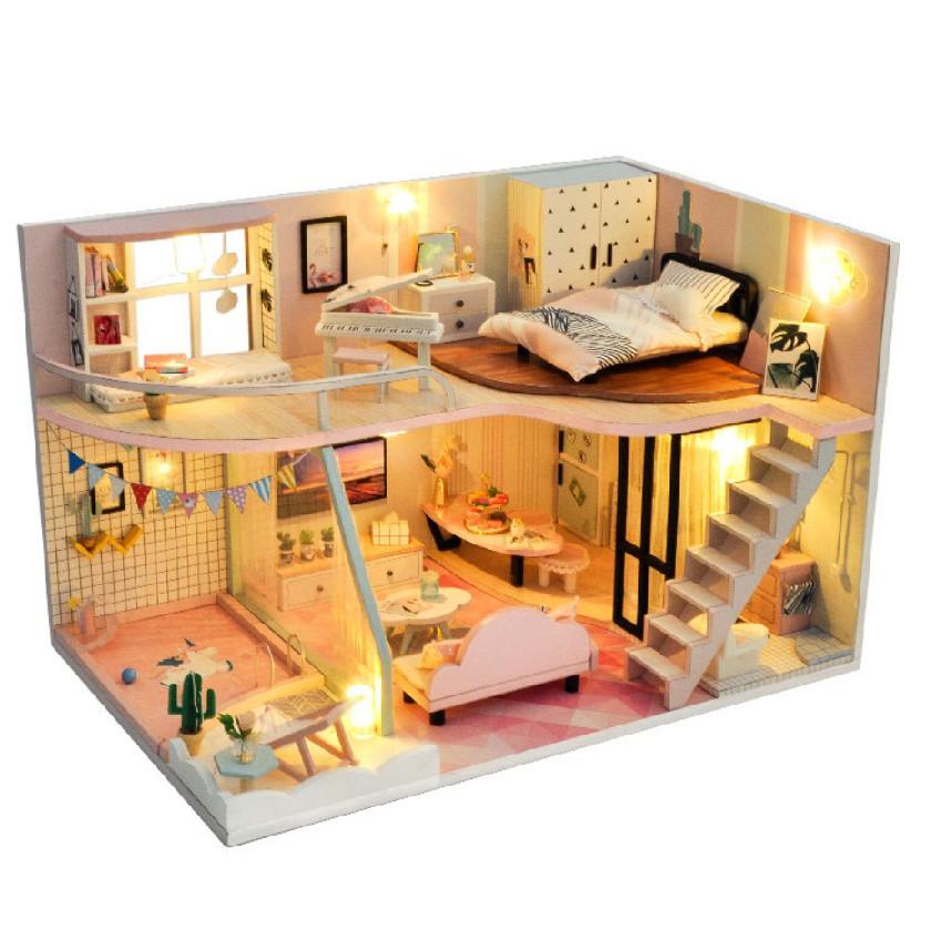 KHO-HN * Mô hình nhà búp bê gỗ DIY - Kỉ niệm màu hồng - Picking Up A Ping Memory Time