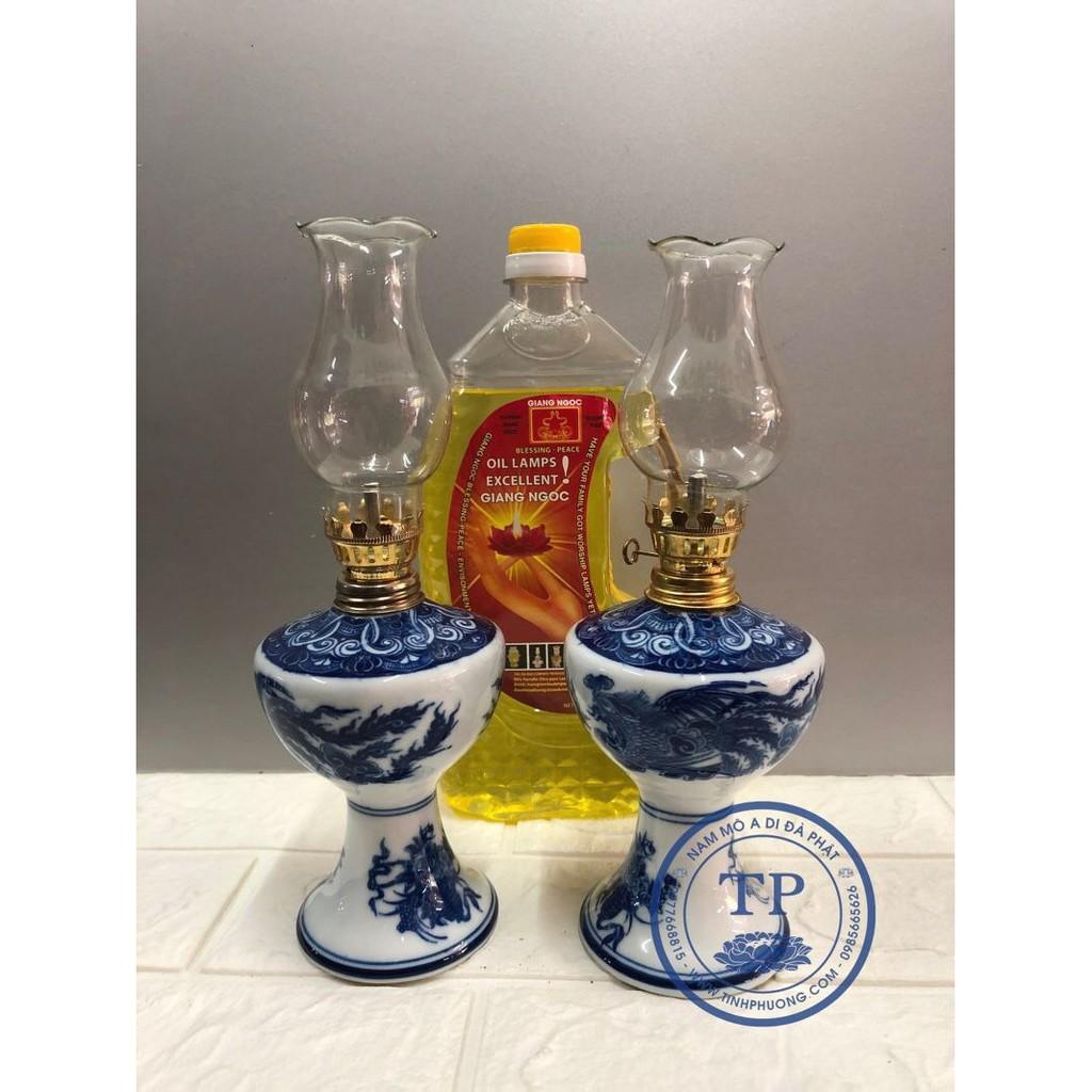 COMBO 2 CHIẾC ĐÈN-ĐÈN THỜ DẦU MEN LAM VẼ RỒNG PHƯỢNG GỐM SỨ BÁT TRÀNG  TM12105