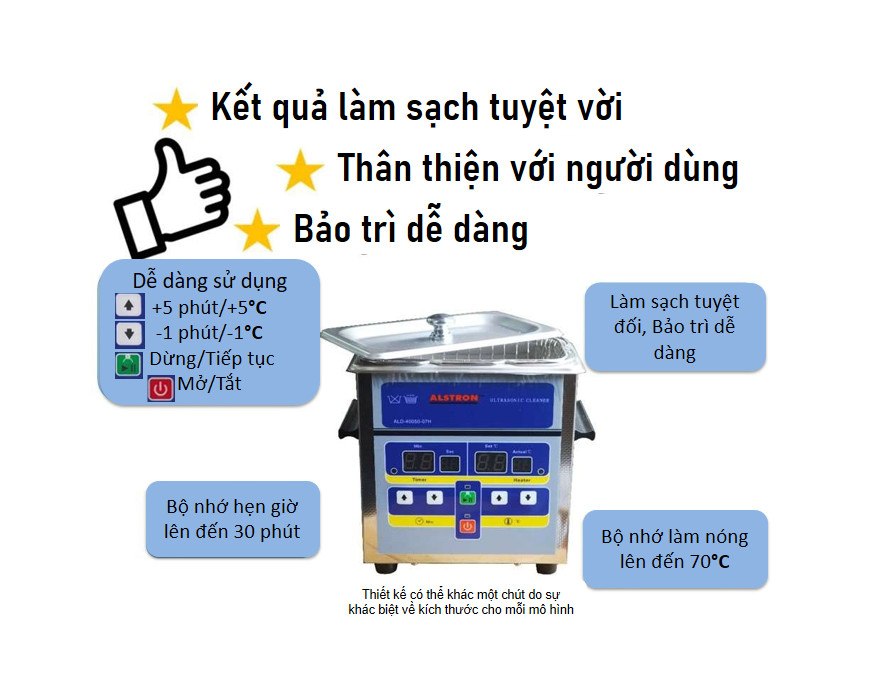 Máy rửa sóng siêu âm làm sạch mọi vết bẩn 0.7 lít thương hiệu Alstron