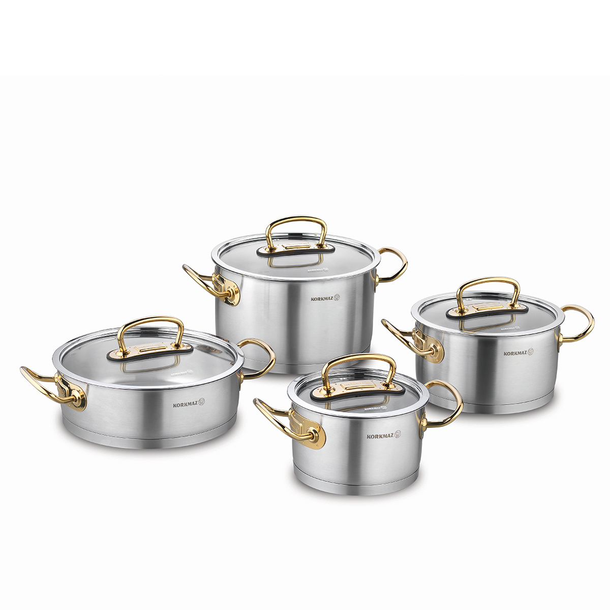 Bộ 4 nồi inox 18/10 Korkmaz Proline tay nắm màu vàng đồng