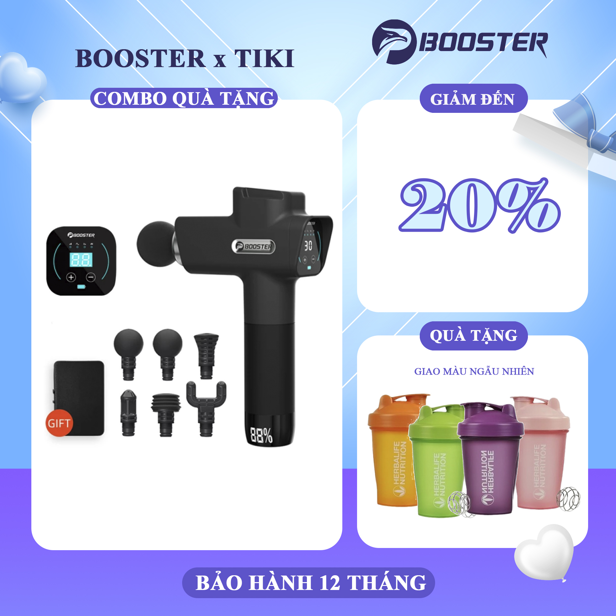 Máy Massage Cầm Tay  Booster M2D - 6 Đầu - 30 Mức Độ - 6 Đầu Cắm- Công Suất 120W