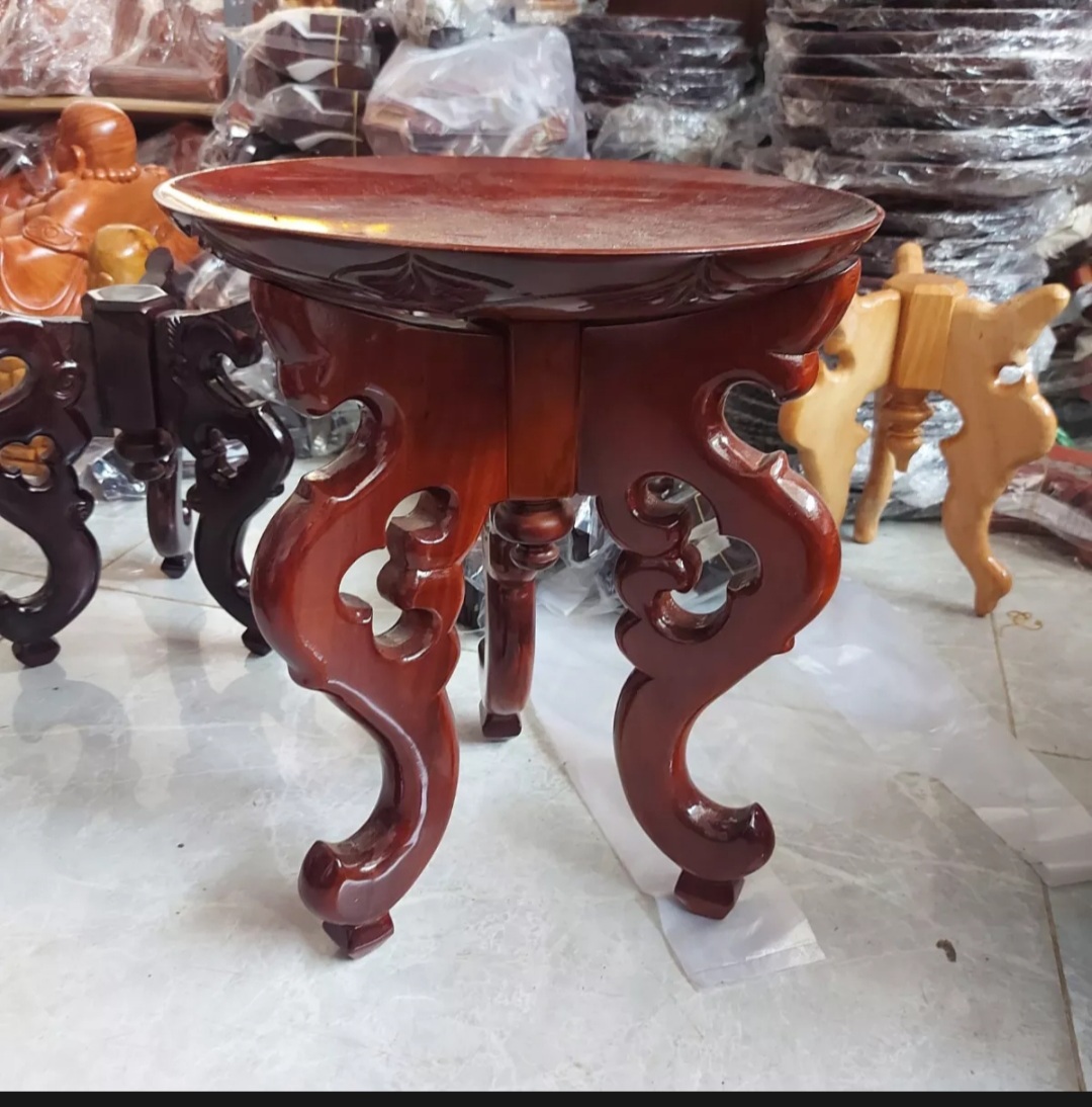 CHÒ GỖ TRÀM 3 CHÂN CHẠM HOẠ TIẾT + ĐĨA CHƯNG TRÁI CÂY BÀN THỜ