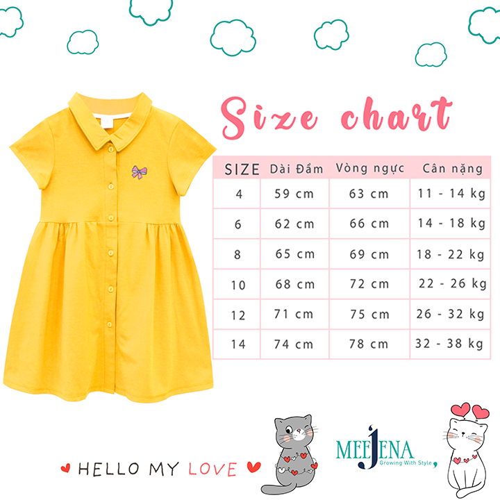 Hình ảnh Đầm Bé Gái Cổ Sơ Mi MEEJENA Đầm Bé Gái Ngắn Tay BASIC TRƠN 100% COTTON 4 C - 1750