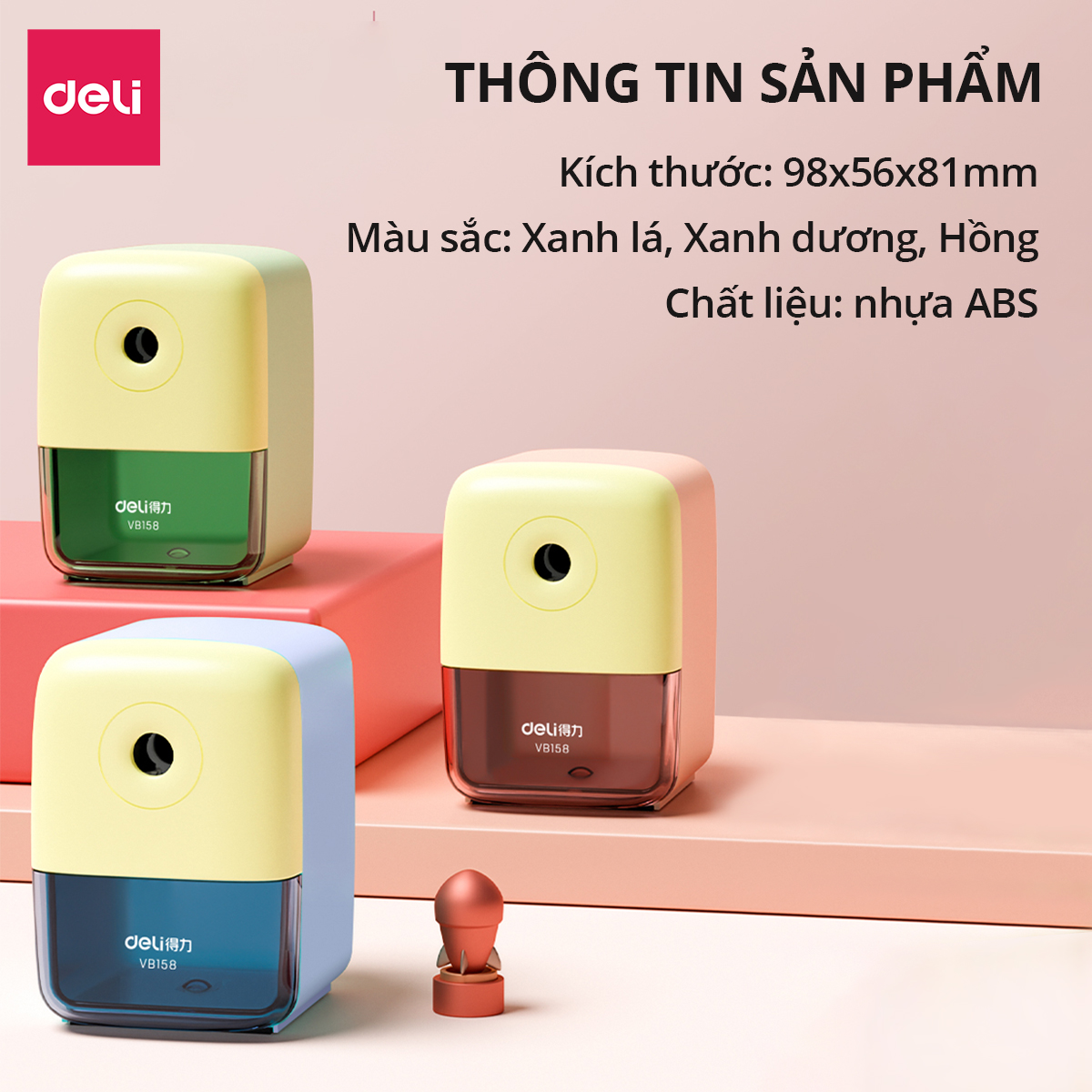 Gọt chì quay tay, chuốt bút chì màu pastel Deli nhỏ gọn sắc bén tiện lợi dễ thương an toàn, đáy chống trượt chất lượng