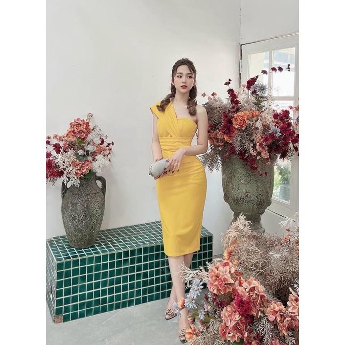 Đầm body nữ lệch vai xếp ly eo sang chảnh với 4 màu sắc thích hợp cho nàng dạ tiệc