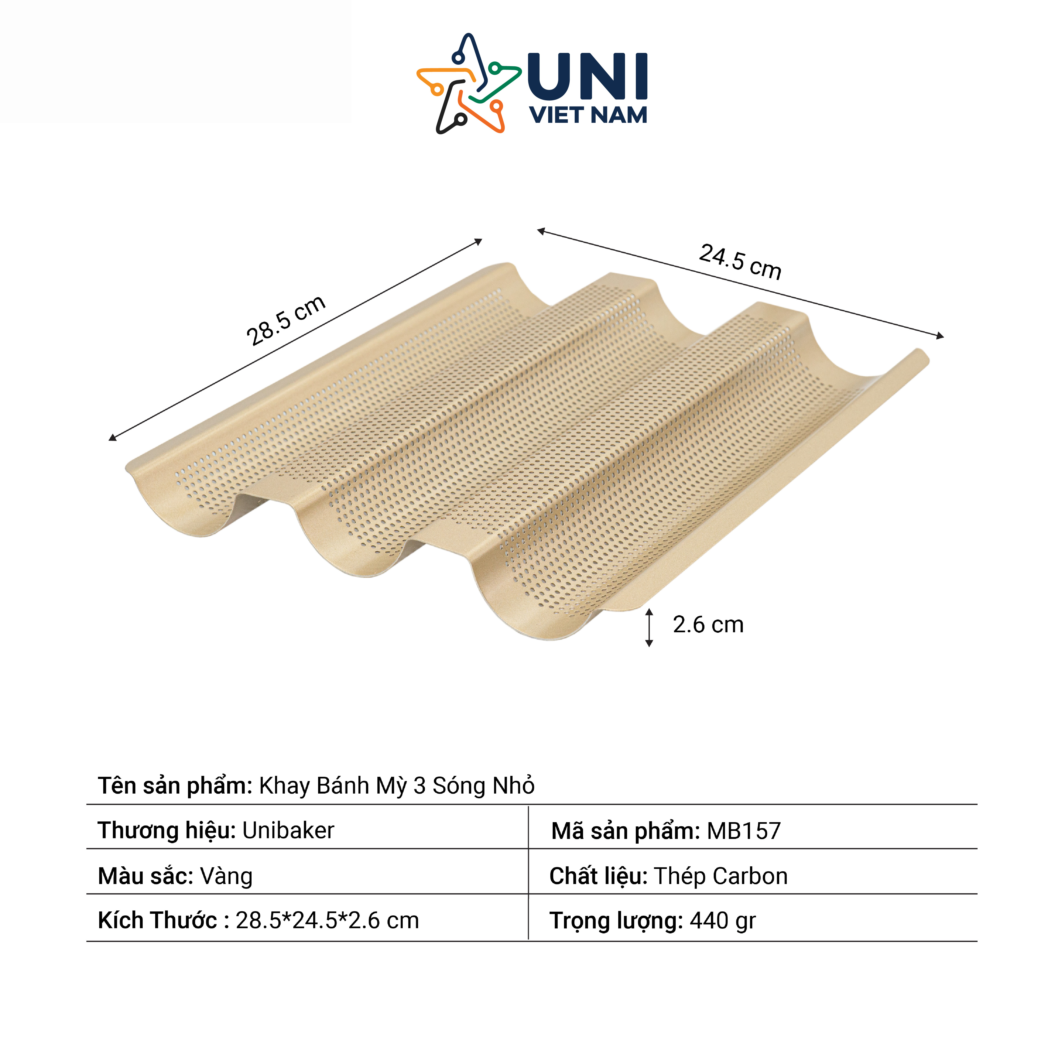 KHAY BÁNH MỲ CHỐNG DÍNH 3 SÓNG NHỎ UNIBAKER MB157